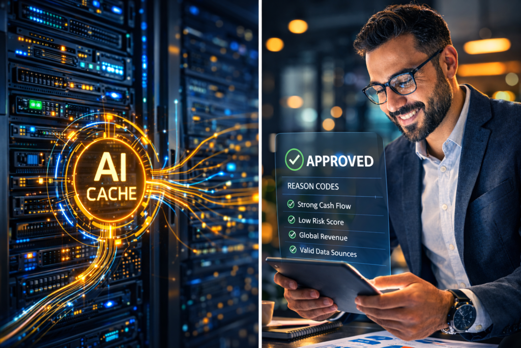 A business owner receiving an instant loan approval through an AI-powered FinTech platform.