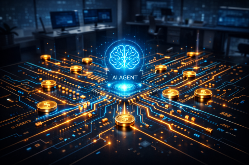 Agentic AI managing a digital business's financial cash flow and efficiency.